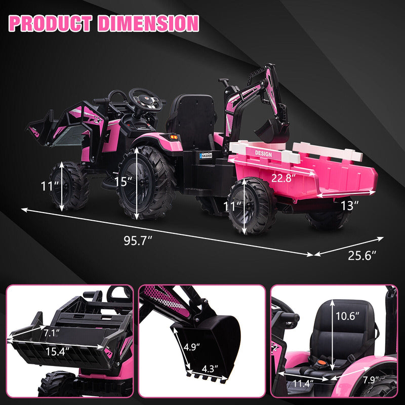 Load image into Gallery viewer, Electric Excavator &amp; Bulldozer Toy Car with Trailer and Music for Kids (24V)
