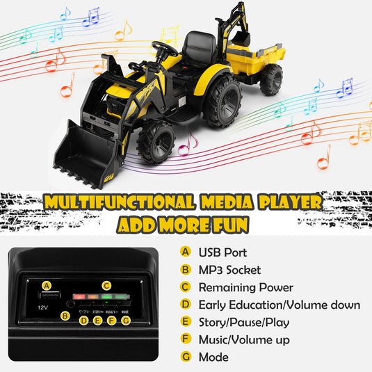 Electric Excavator Ride-On Toy for Kids with 12V Battery and 2 Modes