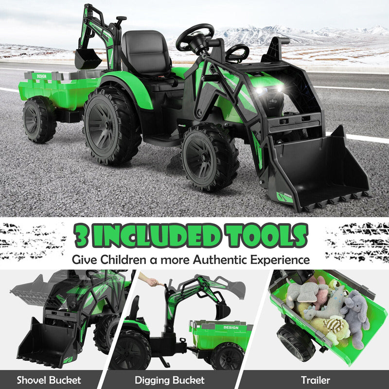 Load image into Gallery viewer, Electric Excavator Ride-On Toy for Kids with 12V Battery and 2 Modes - Green
