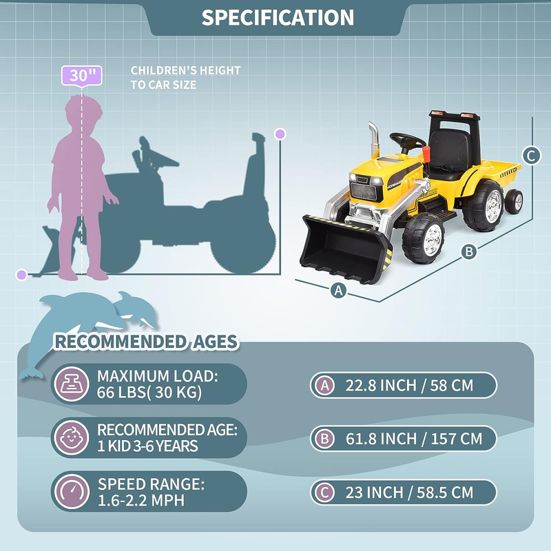 Load image into Gallery viewer, Electric Excavator Tractor Ride-On Car for Kids - 12V Battery Powered Motorized Vehicle
