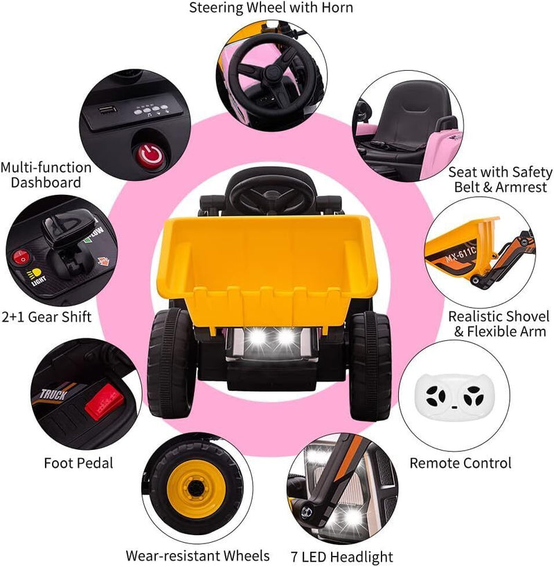 Load image into Gallery viewer, Electric Excavator Truck for Kids with 3 Speeds and Music - 12V Battery Powered Digger Ride-On
