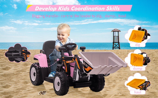 Electric Excavator Truck for Kids with 3 Speeds and Music - 12V Battery Powered Digger Ride-On