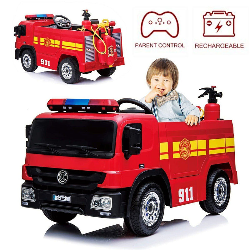 Load image into Gallery viewer, Electric Fire Truck Ride-On for Kids with Remote Control Motorized Power
