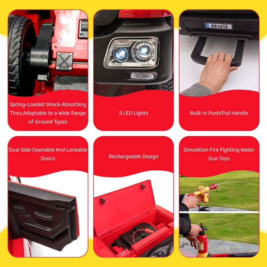 Electric Fire Truck Ride-On Toy for Kids with Remote Control, LED Lights, and MP3 Player - 12V