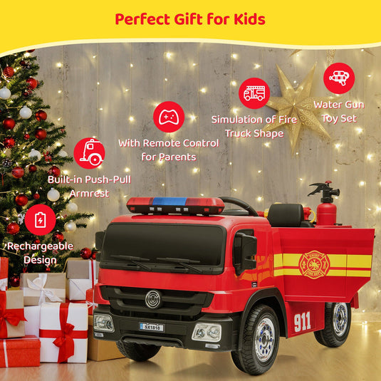 Electric Fire Truck Ride-On Toy for Kids with Remote Control, LED Lights, and MP3 Player - 12V