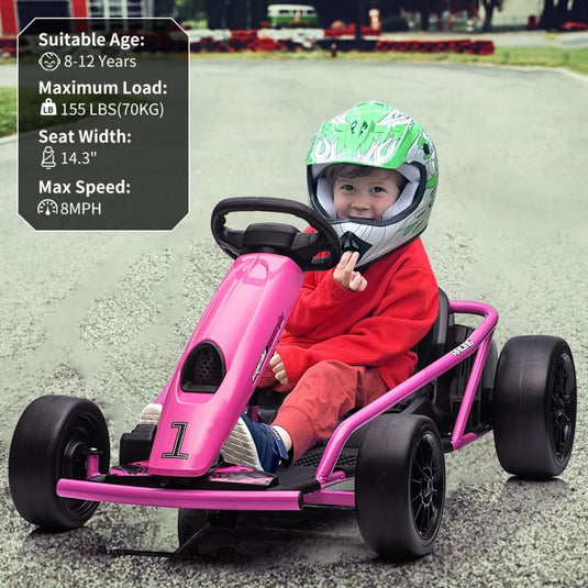 Electric Go Kart for Kids 8-12 Years - 300W*2 Motors, Music, 175LBS Capacity