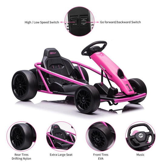 Electric Go Kart for Kids 8-12 Years - 300W*2 Motors, Music, 175LBS Capacity