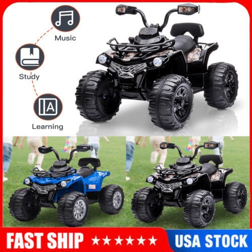 Electric Kids ATV Ride On Car with Music and LED Lights - Black 4-Wheeler for Outdoor Fun