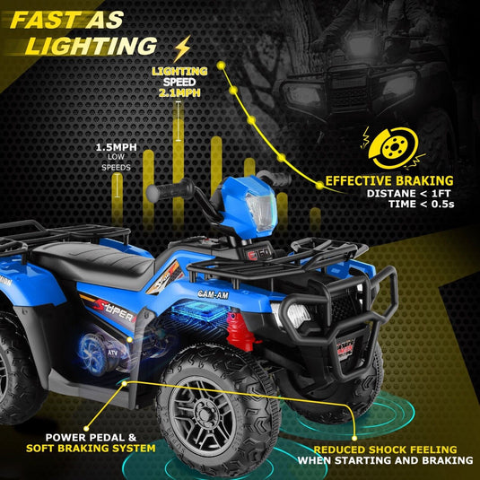 Electric 4-Wheeler Quad for Kids with 12V Battery and 2X30W Motor, USB Compatible