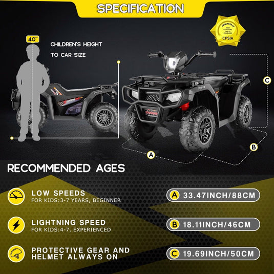 Electric Kids ATV Ride On Car with Music, LED Lights, and USB Charger - 12V 4-Wheeler for Endless Fun!