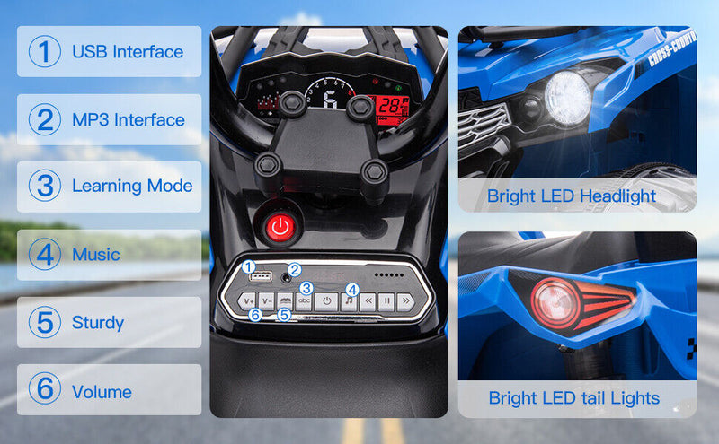 Load image into Gallery viewer, Electric Kids ATV Toy Car with LED Lights, Music, and USB - 12V Quad 4-Wheeler
