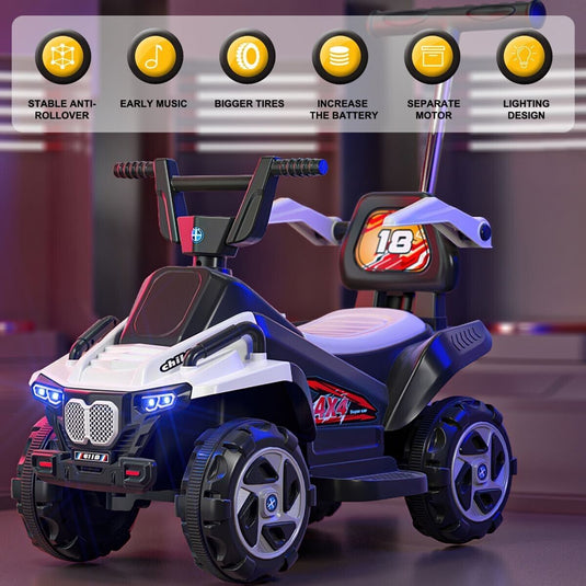 Electric Kids ATV with LED Lights and 4 Wheels - 6V Battery-Powered Toddler Car