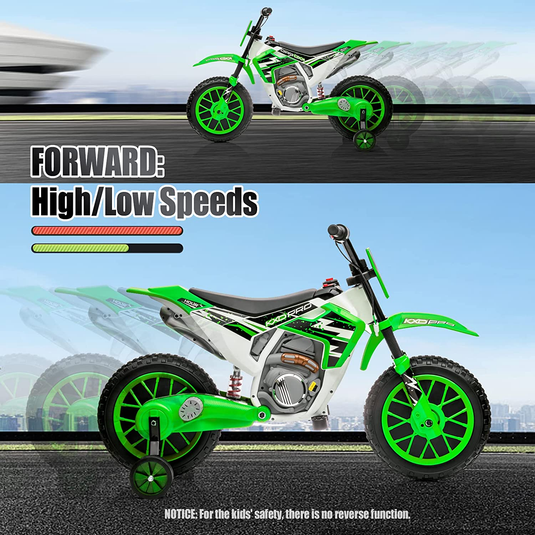 Electric Kids Dirt Bike with Training Wheels - 12V7AH Battery Powered, 2 Speeds