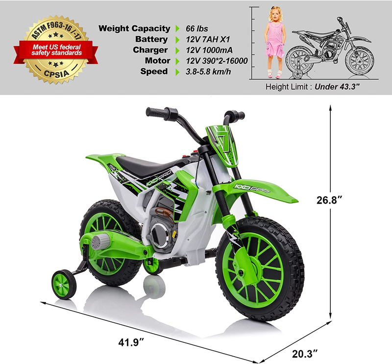 Load image into Gallery viewer, Electric Kids Dirt Bike with Training Wheels - 12V7AH Battery Powered, 2 Speeds
