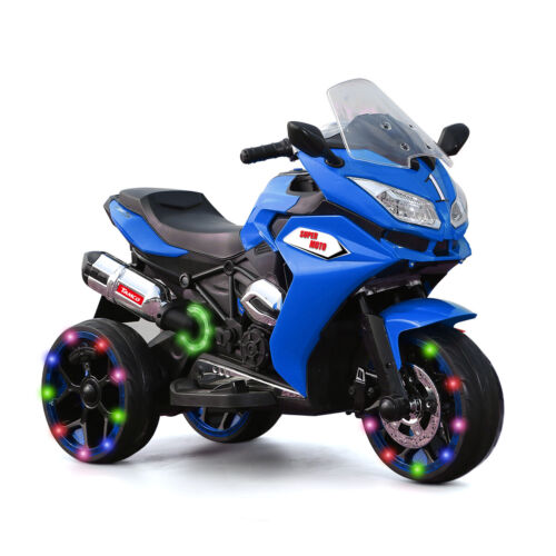 Load image into Gallery viewer, Electric Kids Motorcycle with LED Lights, Music, and Screen - Blue

