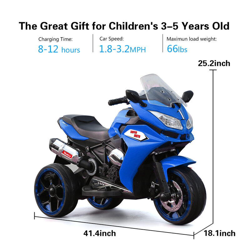 Load image into Gallery viewer, Electric Kids Motorcycle with LED Lights, Music, and Screen - Blue
