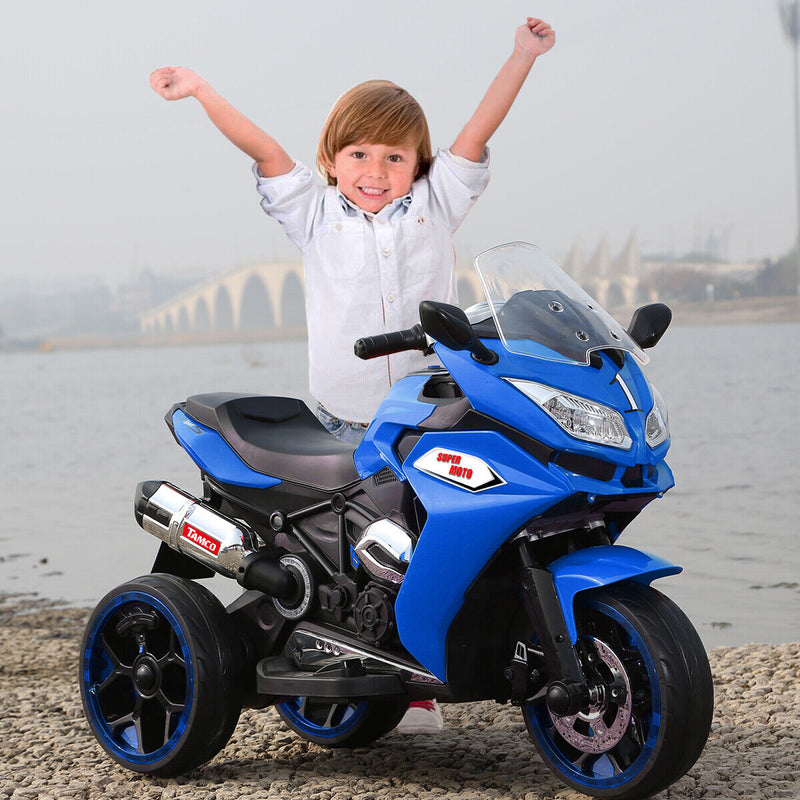 Load image into Gallery viewer, Electric Kids Motorcycle with LED Lights, Music, and Screen - Blue
