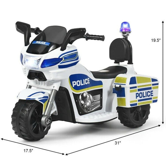 Electric Kids Police Ride On 3 Wheel Motorcycle with MP3 Player - Toddler Car Toy