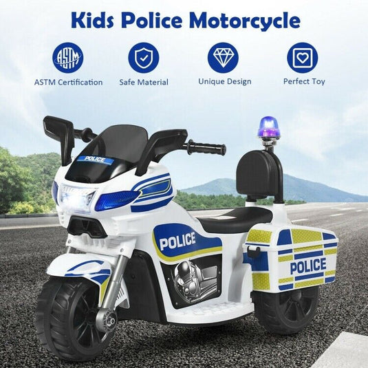 Electric Kids Police Ride On 3 Wheel Motorcycle with MP3 Player - Toddler Car Toy