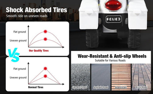 Electric Kids Police Ride On 3 Wheel Motorcycle with MP3 Player - Toddler Car Toy