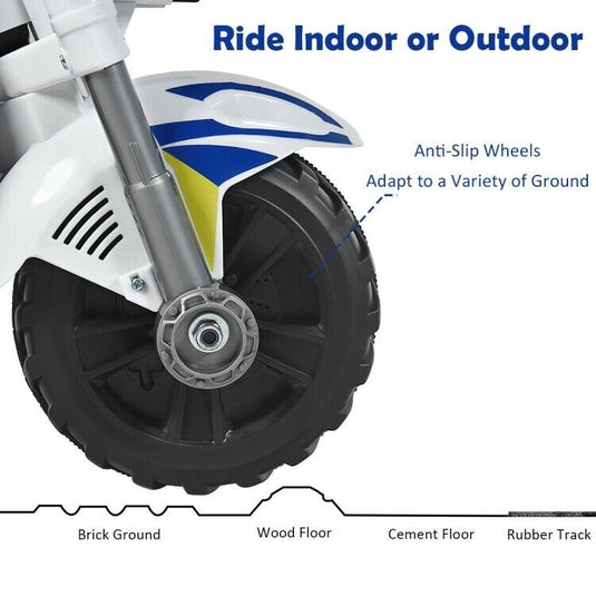 Electric Kids Police Ride On 3 Wheel Motorcycle with MP3 Player - Toddler Car Toy