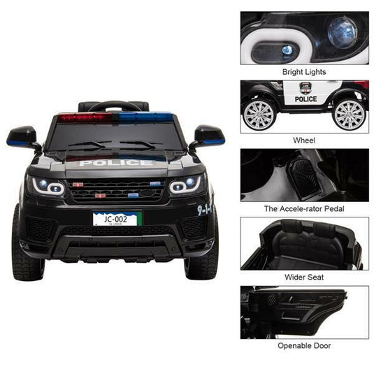 Electric Kids Police SUV Ride-On Car with Remote Control, LED Lights, Music, and Horn