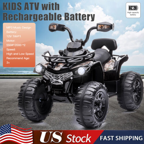 Load image into Gallery viewer, Electric Kids Ride On ATV 4-Wheeler Quad with Music and LED Lights - 12V, Black

