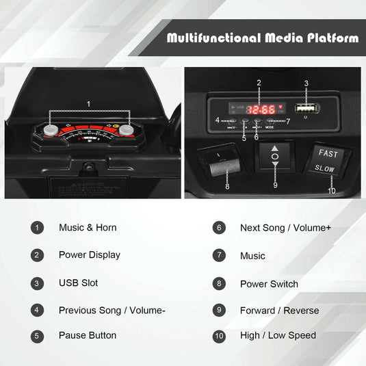 Electric Kids Ride On ATV 4-Wheeler Quad with Music and LED Lights - Black