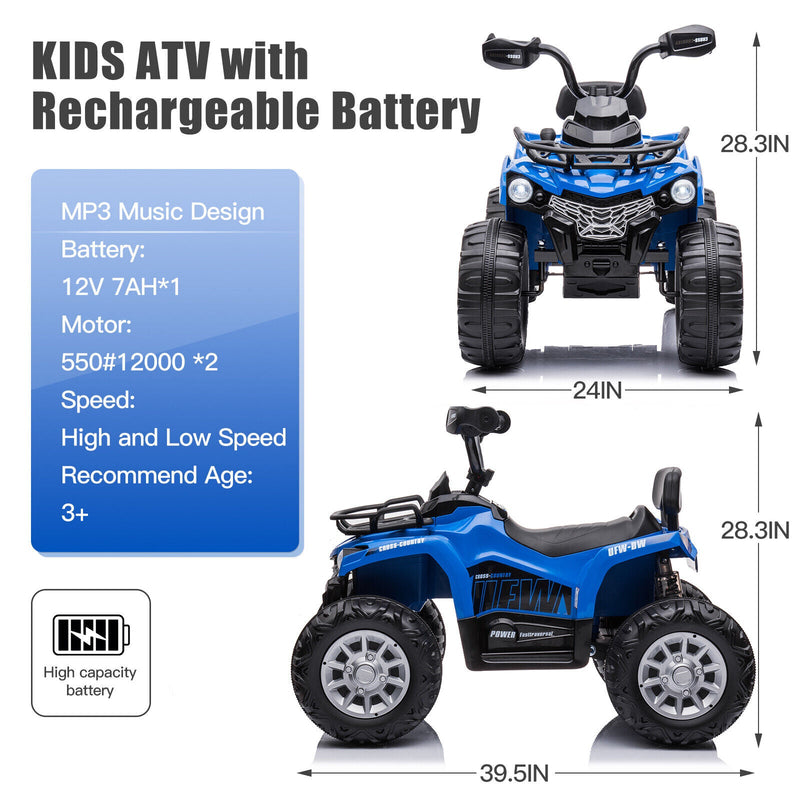 Load image into Gallery viewer, Electric Quad Ride-On Car for Kids with MP3 Player - 12V Battery Powered 4-Wheeler Truck
