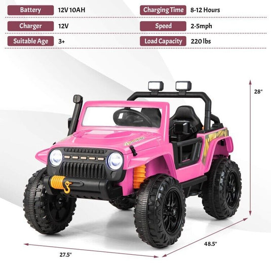 Electric Kids Ride On Car Truck Toy with Parent Remote Control and LED Lights - Pink