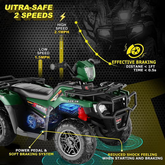 Electric Vehicle with Dual Speed Options, Treaded Tires, and LED Lights - Powered by 12V Battery