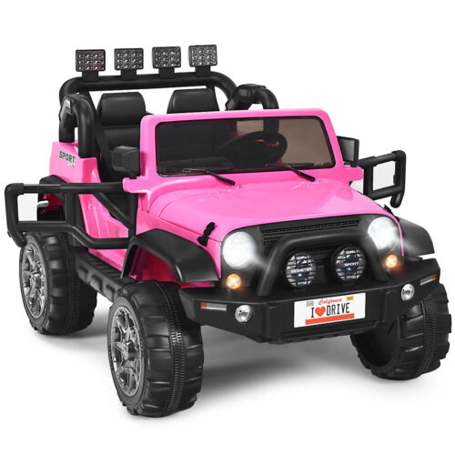 Electric Kids Ride On Car with Remote Control and Music - Pink with Storage Box