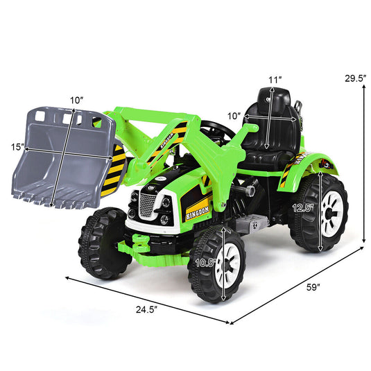 Electric Kids Ride-On Excavator Truck Toy - Green 12V Toddler Vehicle