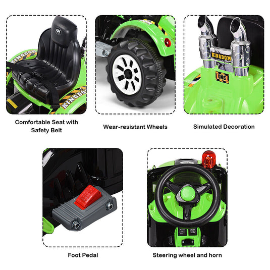 Electric Kids Ride-On Excavator Truck Toy - Green 12V Toddler Vehicle