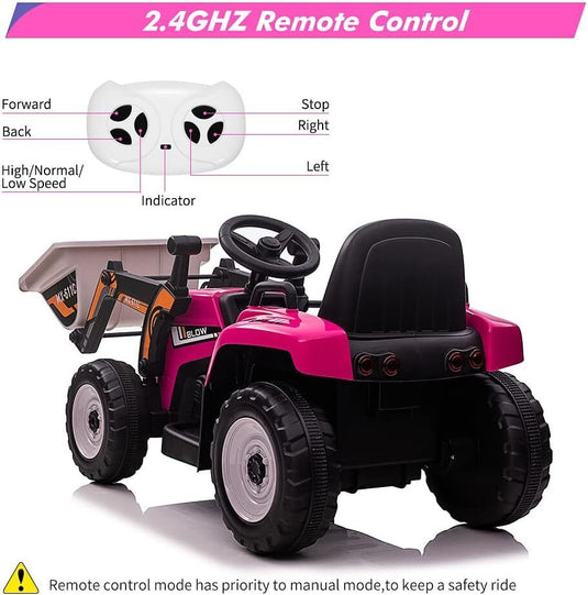 Electric Kids Ride-On Excavator with Remote Control - Rose Red