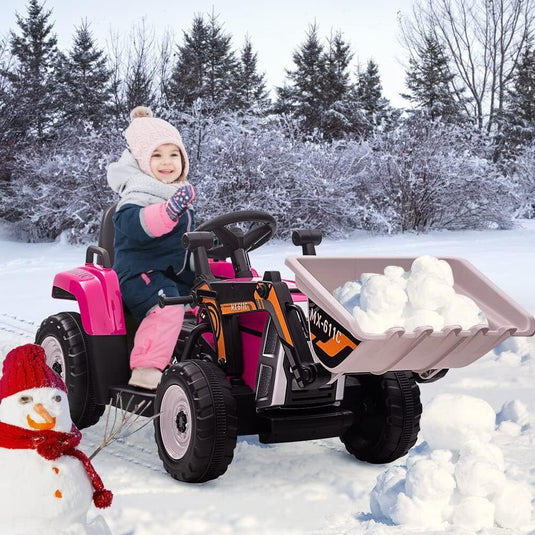 Electric Kids Ride-On Excavator with Remote Control - Rose Red