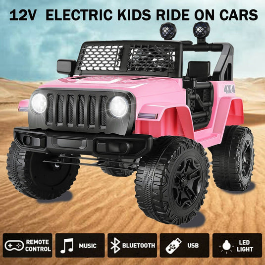12V Electric Ride-On JEEP Truck for Kids with LED Lights and Remote Control - USB Compatible