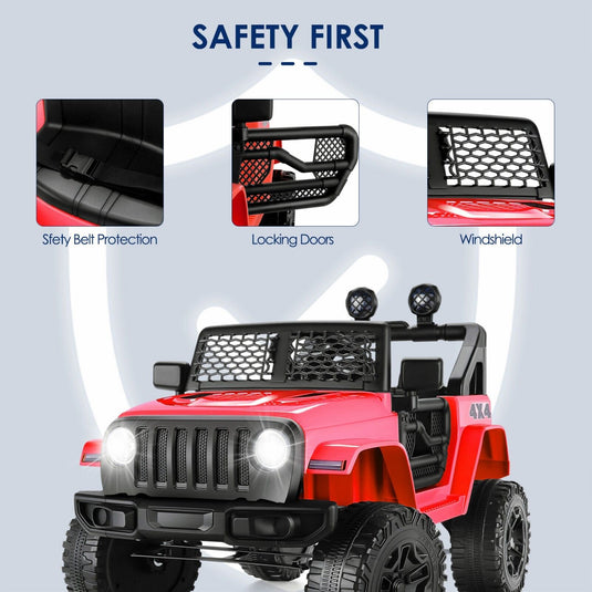 12V Electric Ride-On JEEP Truck for Kids with LED Lights and Remote Control - USB Compatible