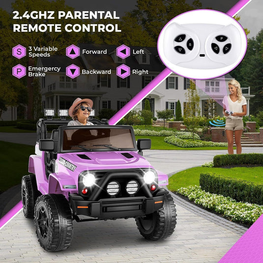 Remote Control Ride-On Car Truck for Kids with Lights, 3 Speeds, USB and MP3 Compatibility