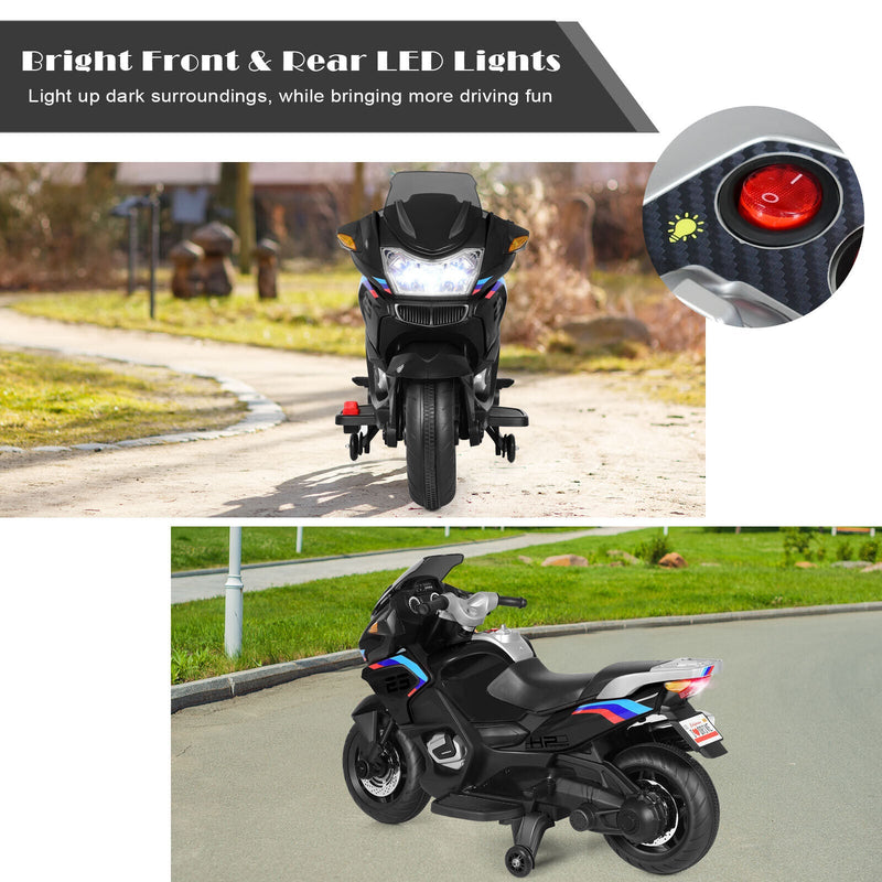 Load image into Gallery viewer, Electric Kids Ride-On Motorcycle with Training Wheels and Lights - Black
