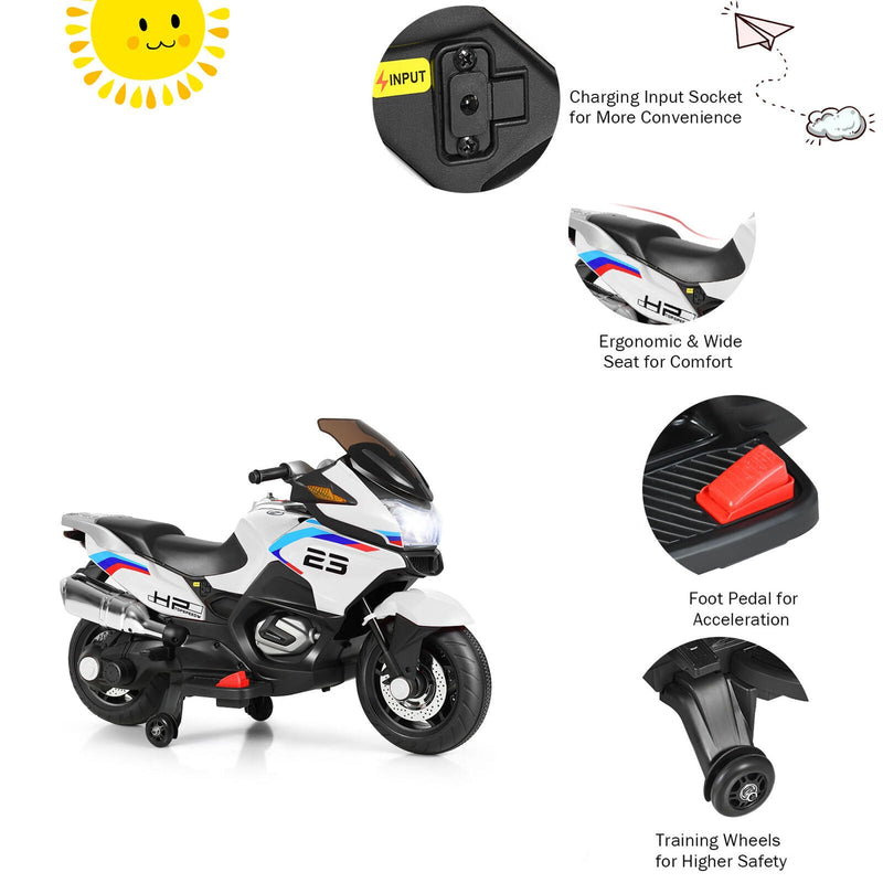 Load image into Gallery viewer, Electric Kids Ride On Motorcycle with Training Wheels - White (12V)
