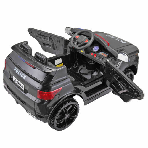 Electric Kids Ride On Police Car with Remote Control, Flashing Lights, and Horn - Black