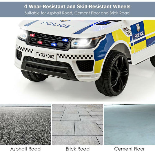 Electric Kids Ride-On Police Car with Remote Control, Music, and Headlights - MP3 Compatible