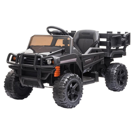 Electric Kids Ride On Tractor with Trailer and LED Lights - 12V Battery Powered in Black
