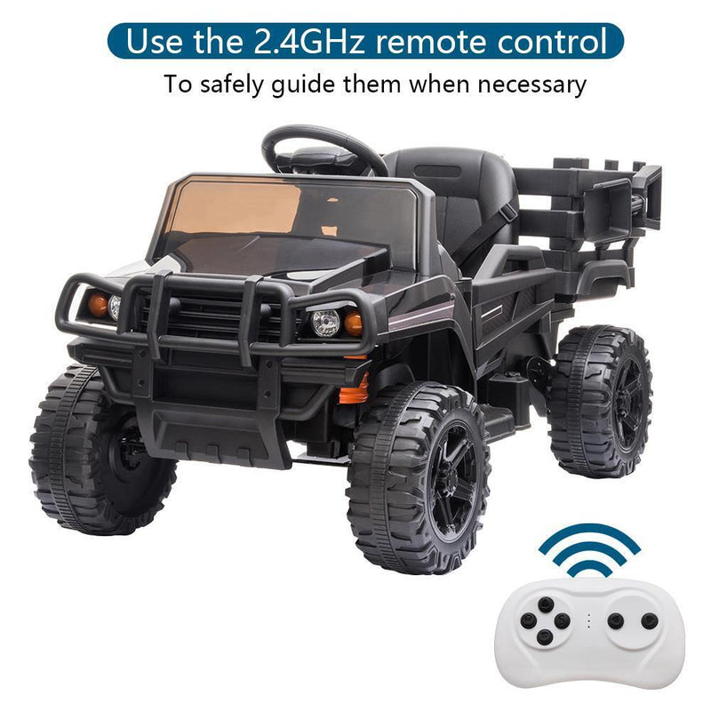 Load image into Gallery viewer, Electric Kids Ride On Tractor with Trailer and LED Lights - 12V Battery Powered in Black

