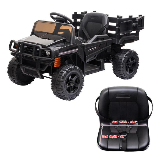 Electric Kids Ride On Tractor with Trailer and LED Lights - 12V Battery Powered in Black