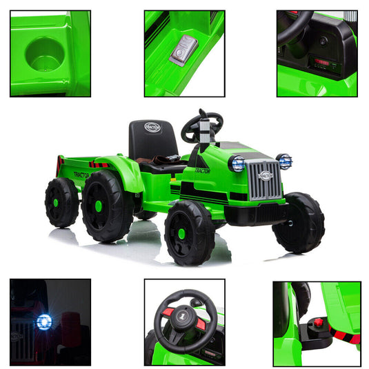 Electric Kids Ride-On Tractor with Trailer and Remote Control - 12V Battery-Powered