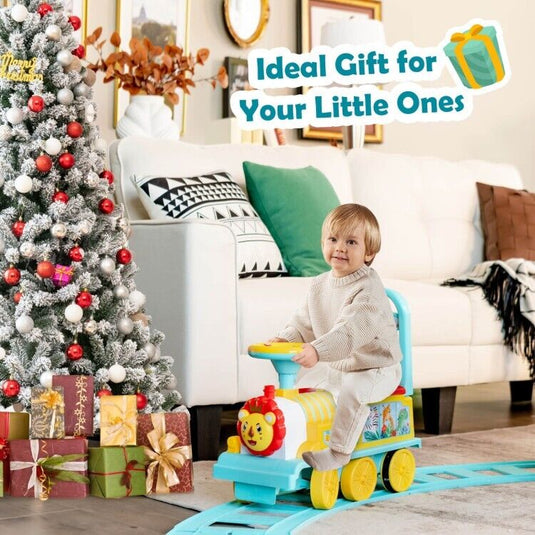 Electric Kids Ride On Train Set with Hidden Storage and 16-Piece Track