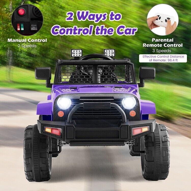 Load image into Gallery viewer, Electric Kids Ride On Truck Car with Remote Control and 3-Speeds - Purple with Headlights
