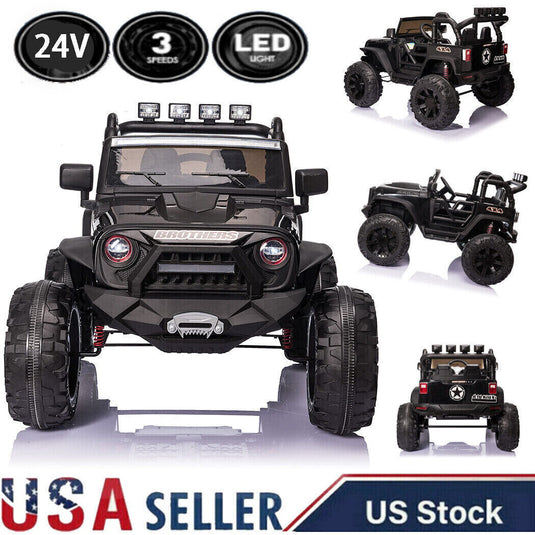 Electric Kids Ride-On Truck with 2 Seats, 400W Motor, LED Lights, and 24V Battery